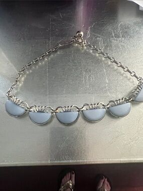 Silver-Tone Necklace with Light Blue Enamel Semi-Circle Accents - Women Jewelry